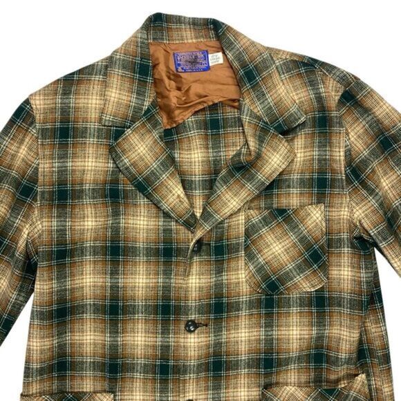 Pendleton Vintage Flannel Jacket Shirt Sz L 1960's Plaid Wool Sport Coat Shacket - Picture 2 of 16